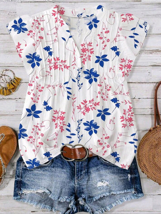 7276 Textured Plant Print Blouse