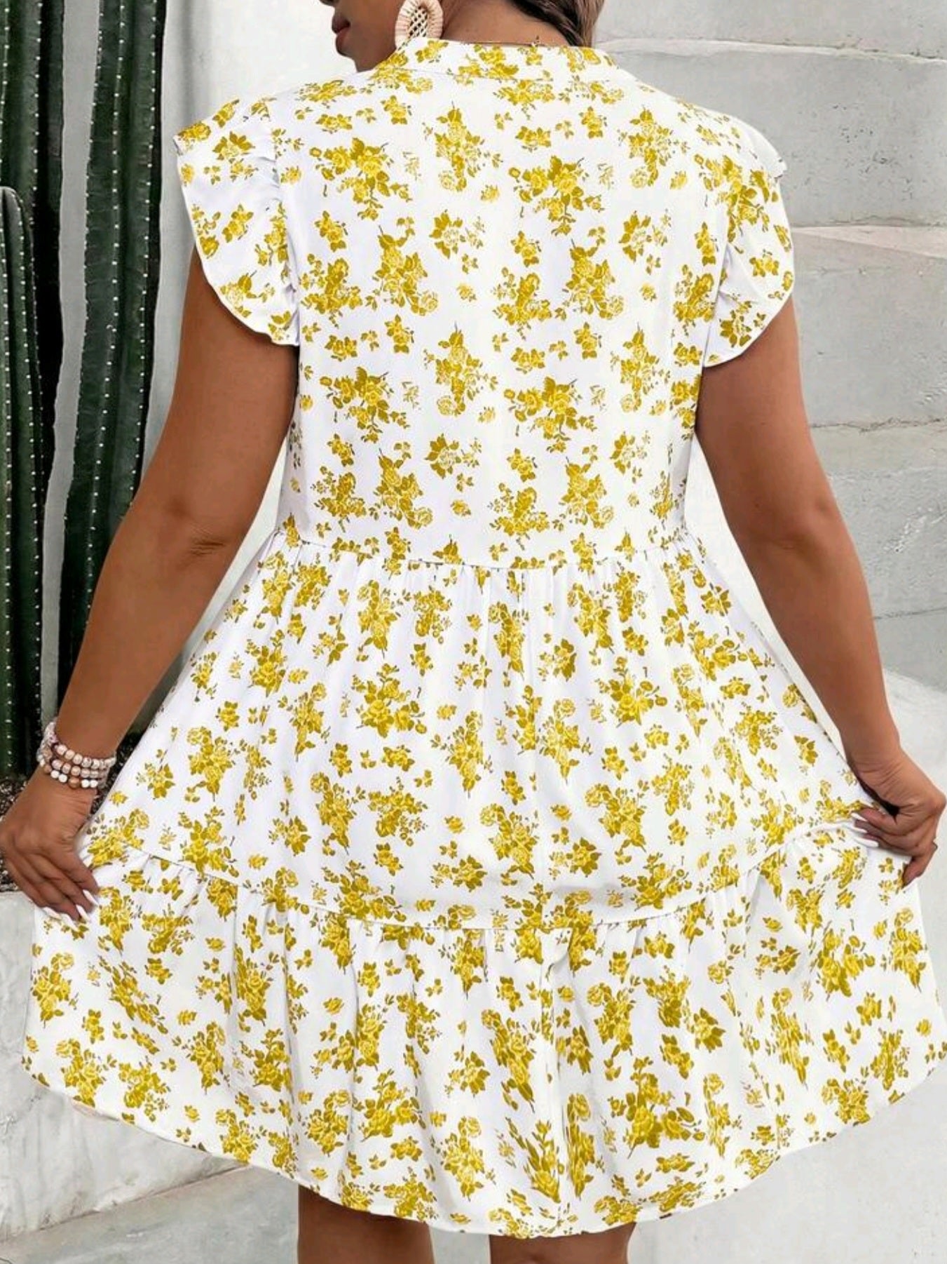 3226 Floral Cap Sleeve Smock Dress