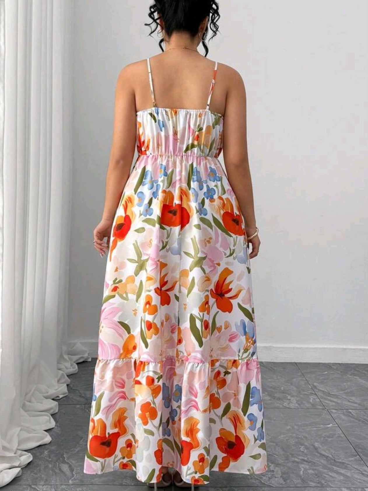 2615 Floral Print Ruffle Cami Dress