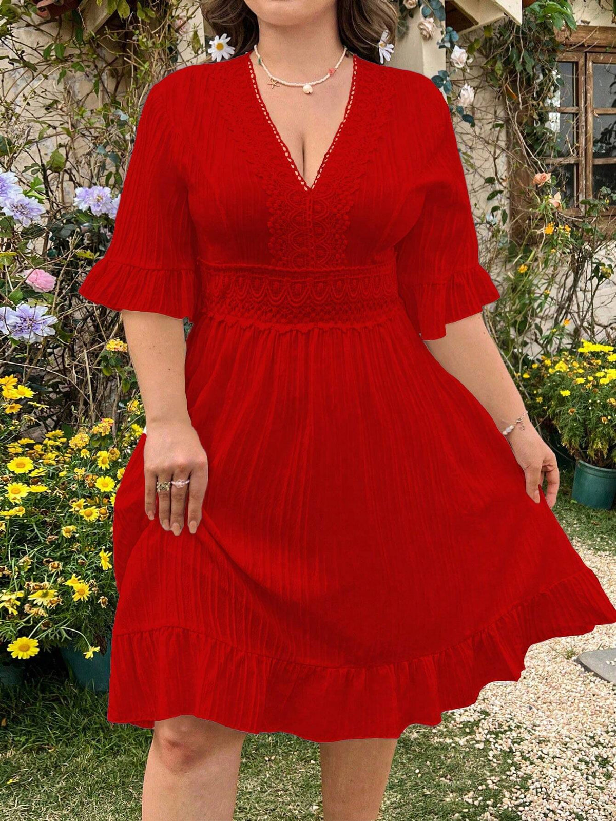 0027 V-Neck Dress With Ruffle Hem