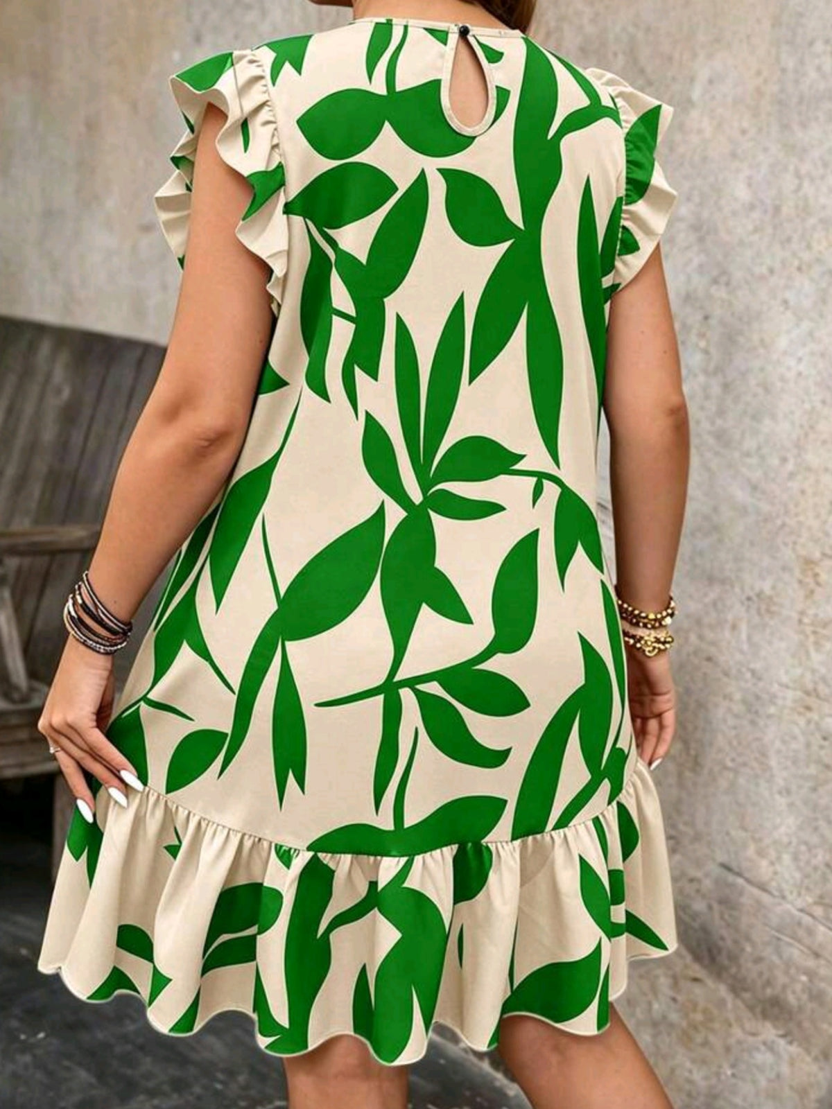 3348 Round Neck Ruffle Sleeve Dress