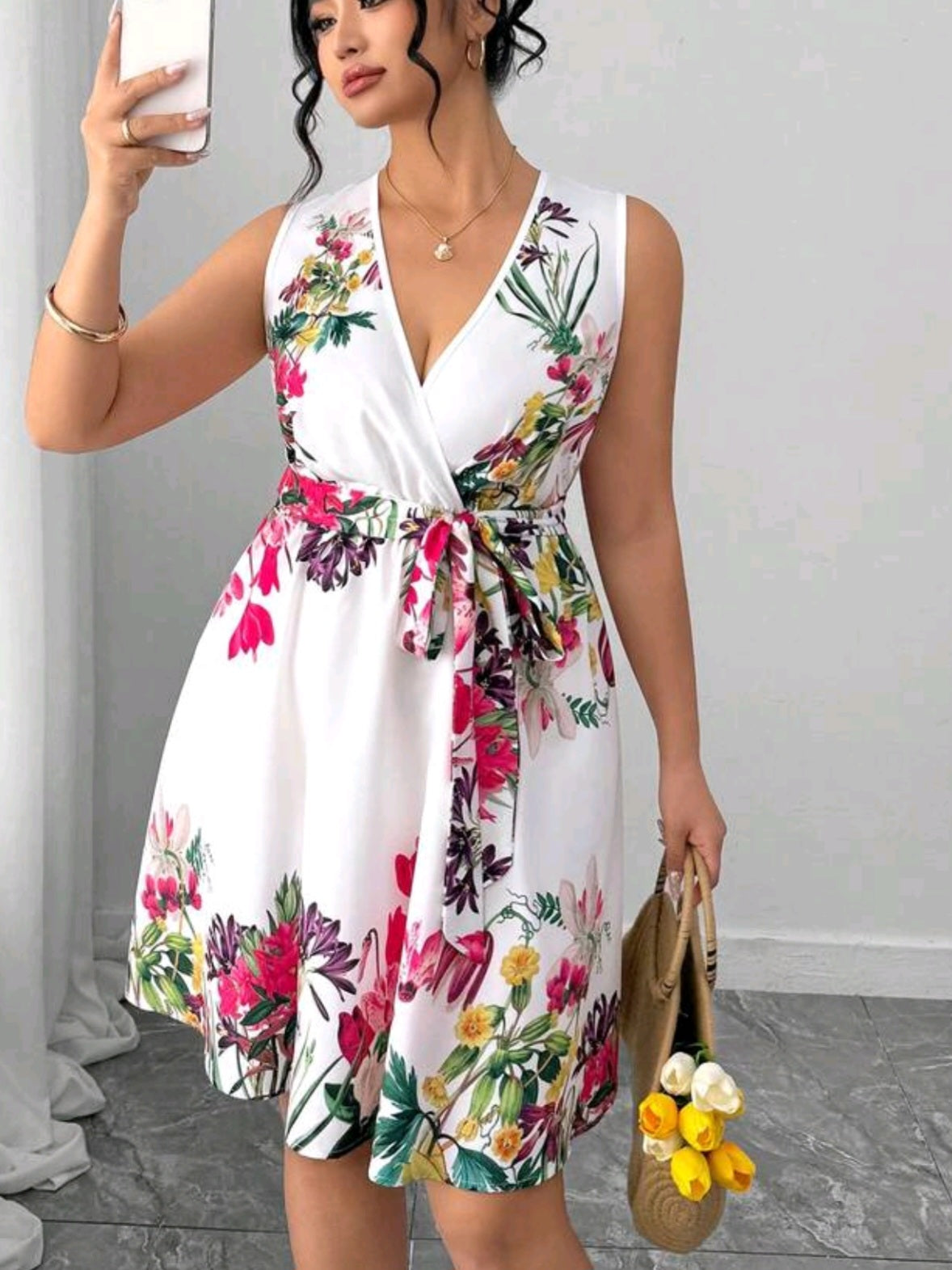 8092 Floral Print Sleeveless Dress
