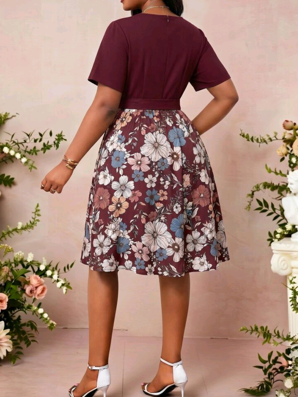 3053 Floral Print Belted Dress