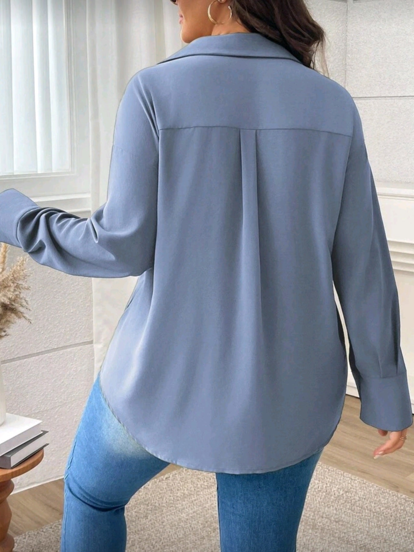 0812 V-Collar Drop Shoulder Loose Blouse