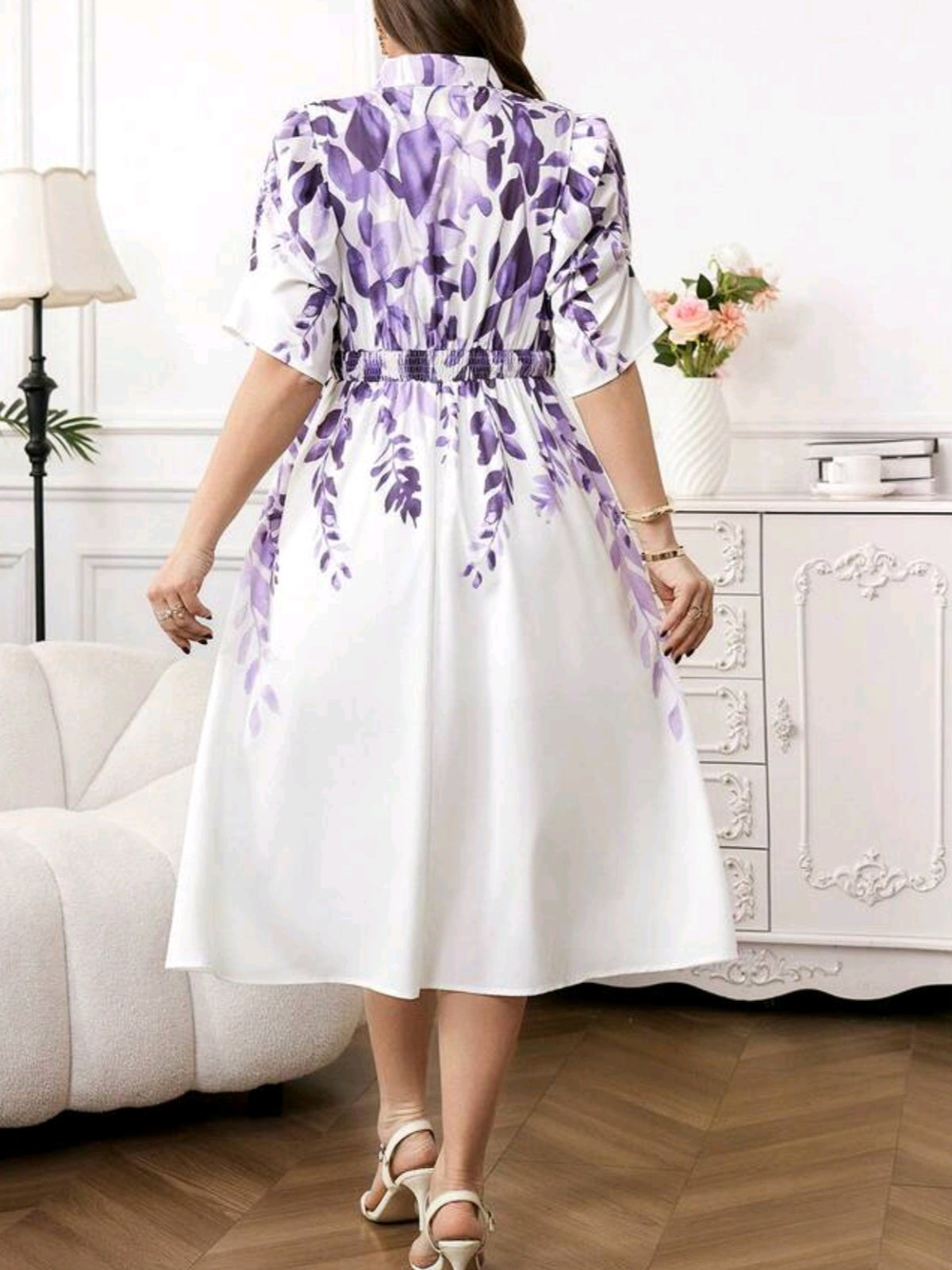 09549 Floral Print Notched Neck Dress
