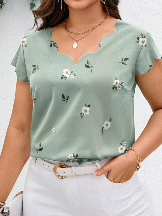 #3129 Shell Edge Flower Print Short Sleeve Shirt