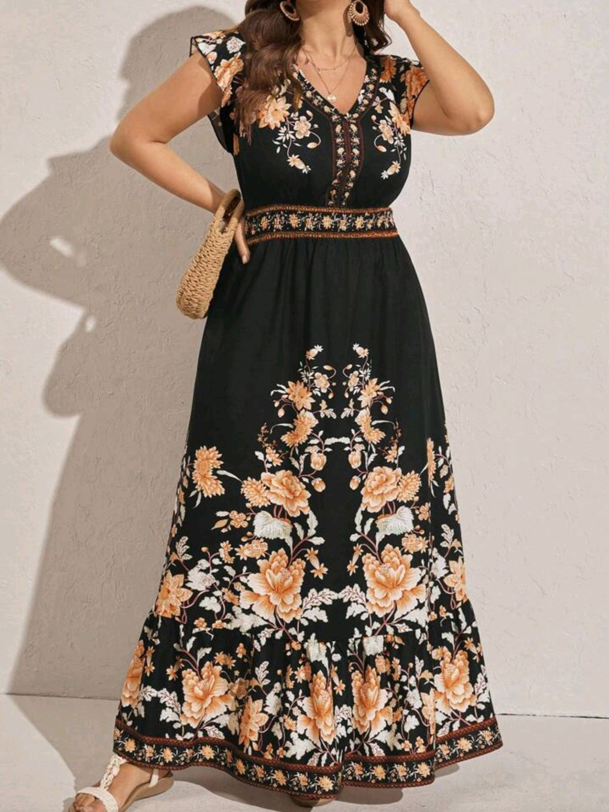 2220 Ruffle Sleeve Maxi Dress