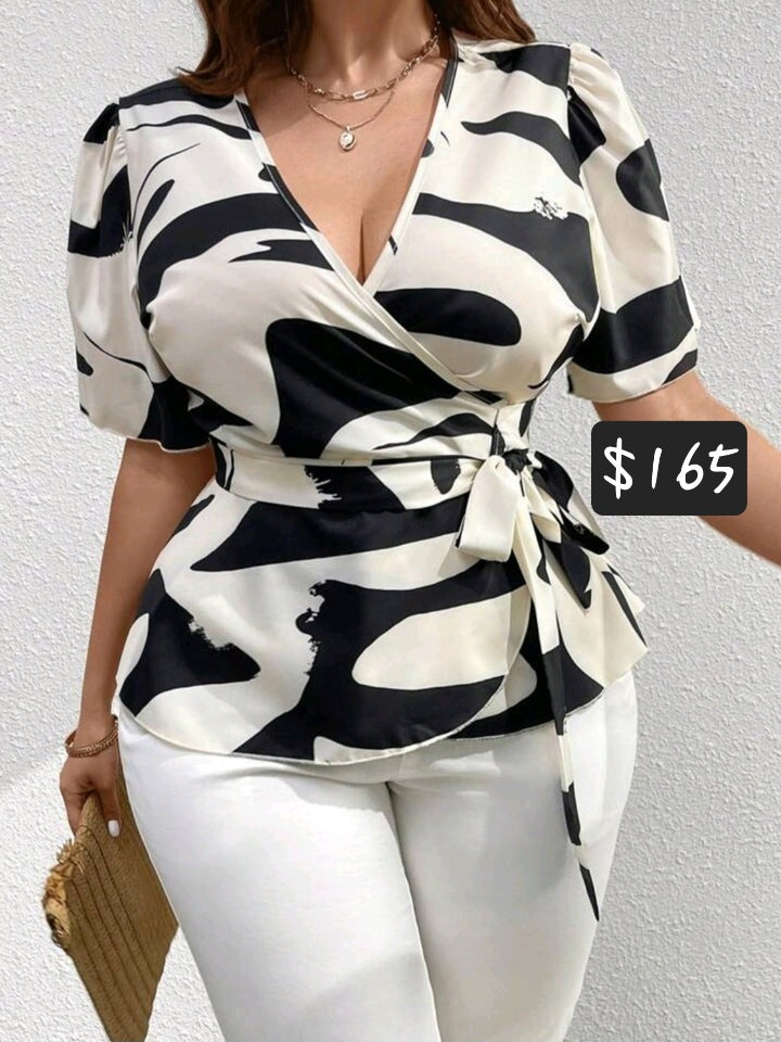 #8126 V-Neck Tie-Front Short Sleeve Shirt