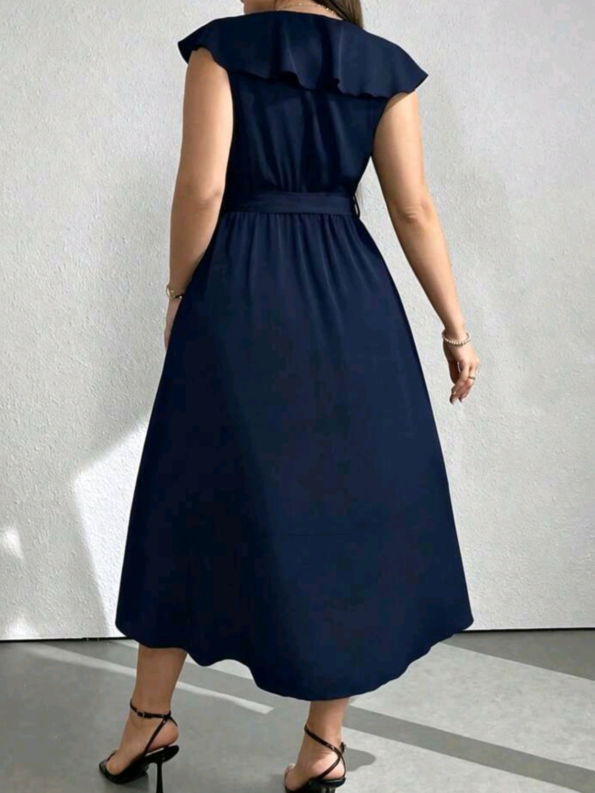 8659 V-Neck Ruffle Trim Dress
