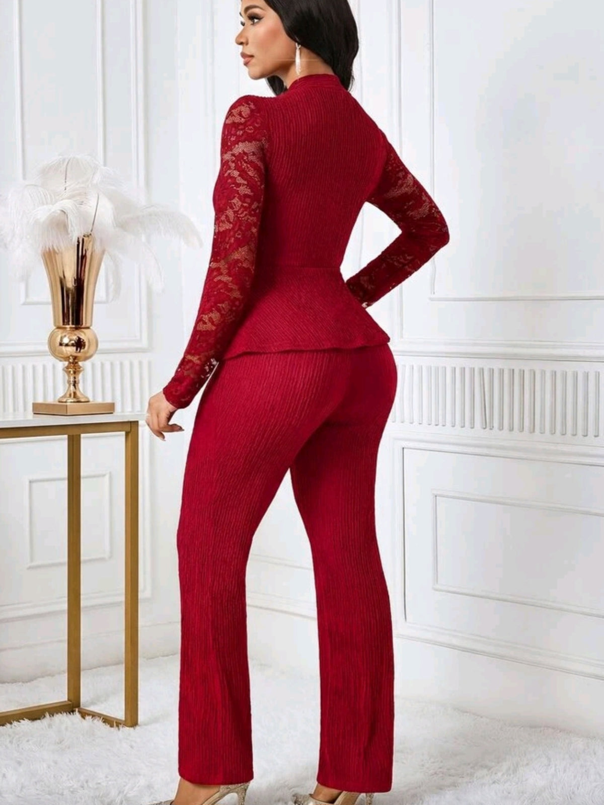 2028V Neck Lace Long Sleeve and Top