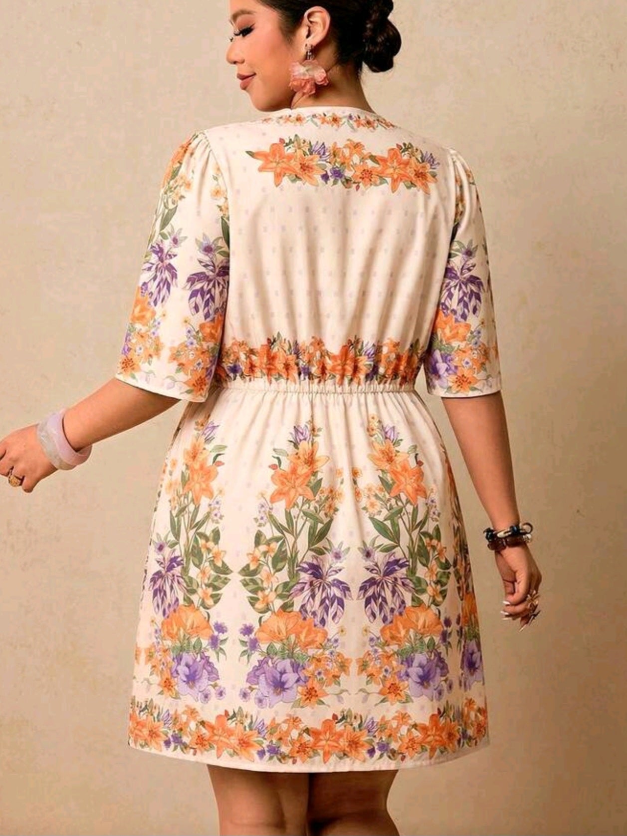 7321 V-Neck Waist Cinched Dress