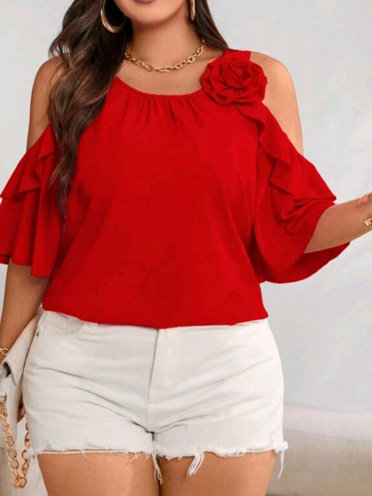 1421 Shoulder Ruffle Trim Blouse
