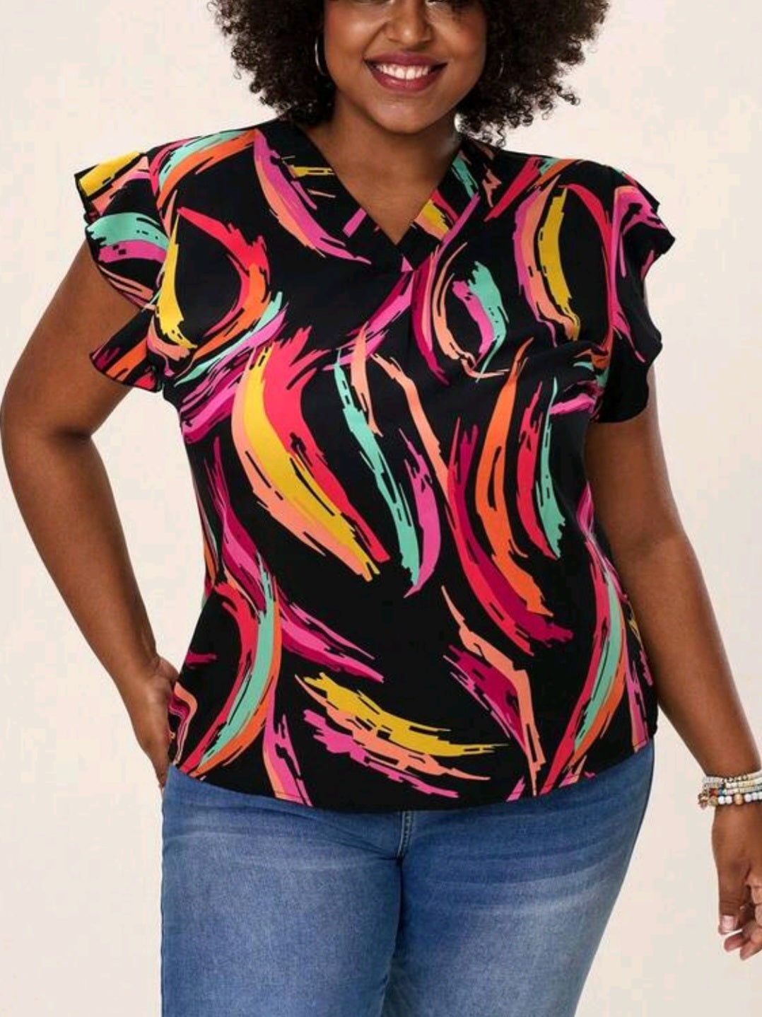 5915  V-Neck Splash Ink Art Blouse