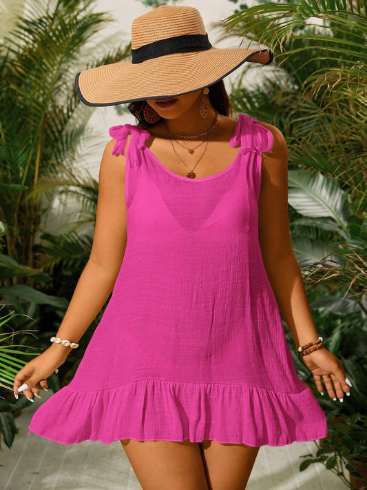 4898 Tie Shoulder Ruffle Hem Cover Up Dress (Without Bikini)