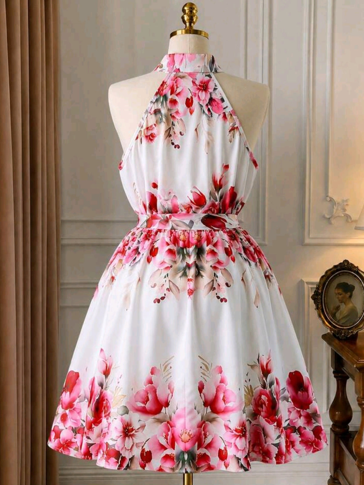 5085 Sleeveless Floral Print Belted Dress