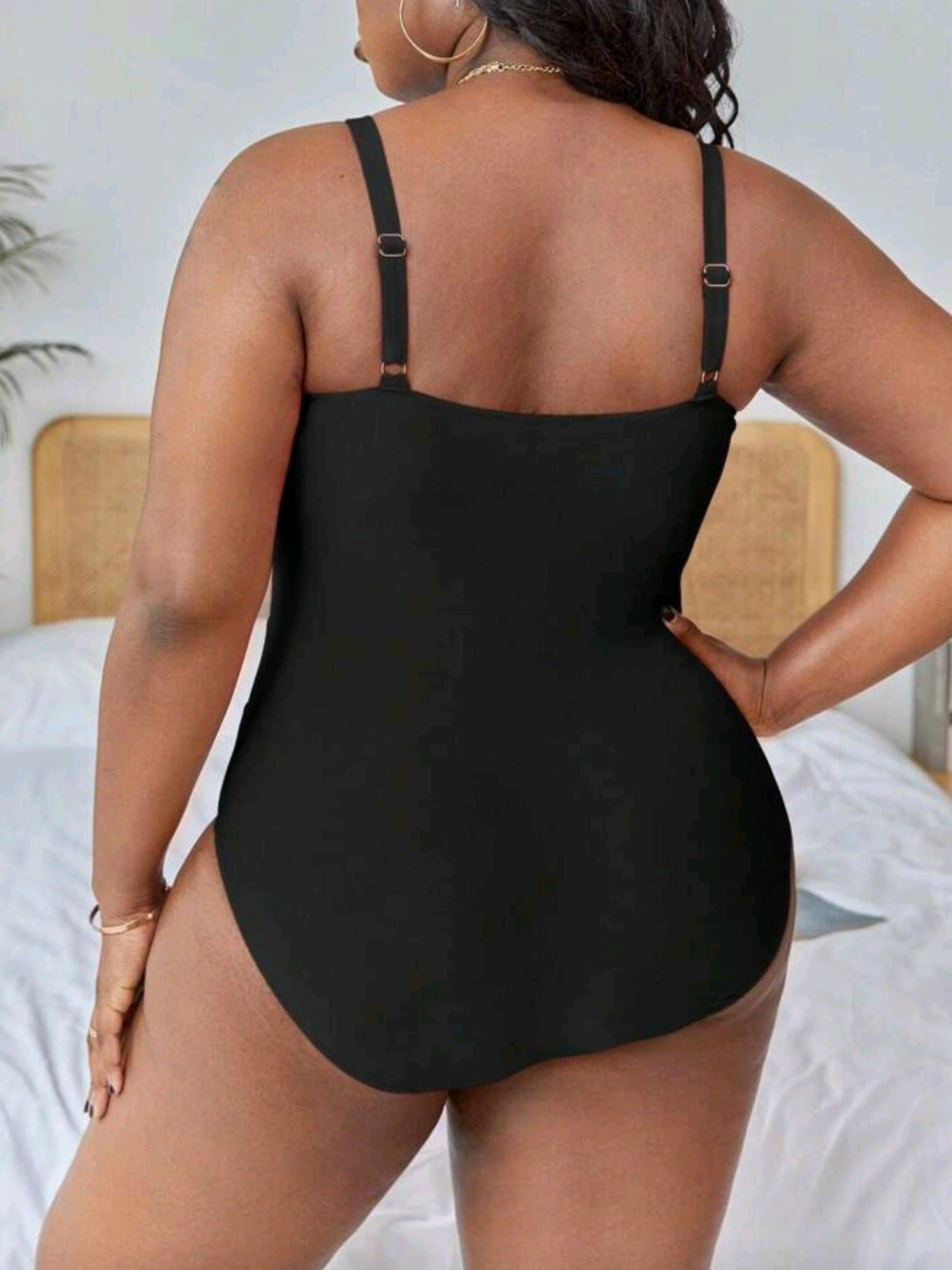 7381 Contrast Mesh Asymmetrical Neck One Piece Swimsuit