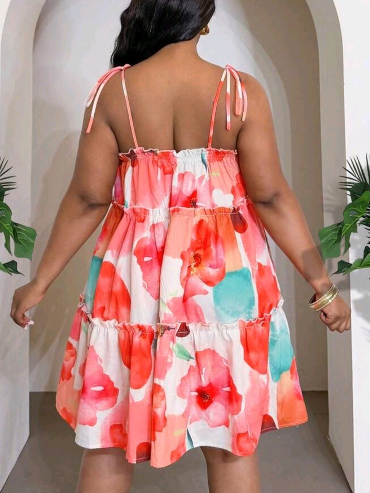 6084 Loose Tie Strap Layered A-Line Mini Dress
