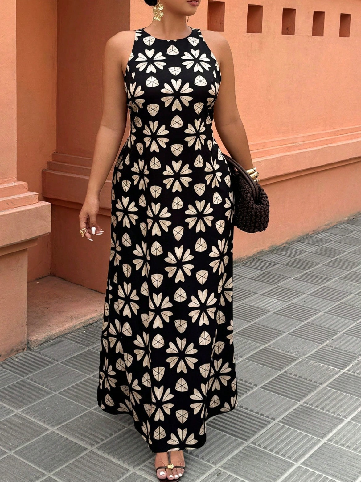 6206 Floral Print Mermaid Dress