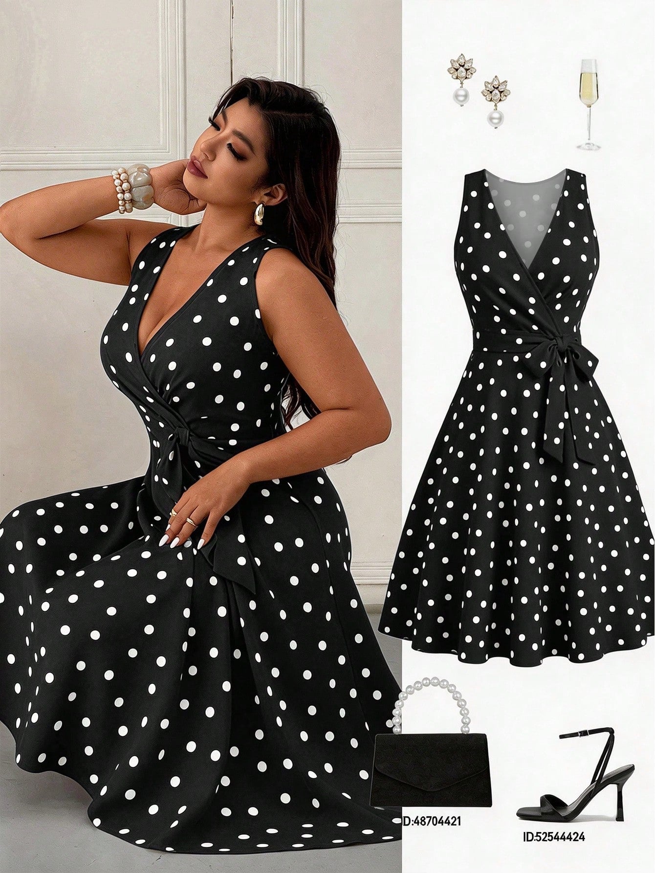 9573 Polka Dot Vintage Cinched Waist Dress