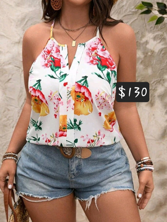 #9830 Floral Halter Neck Blouse