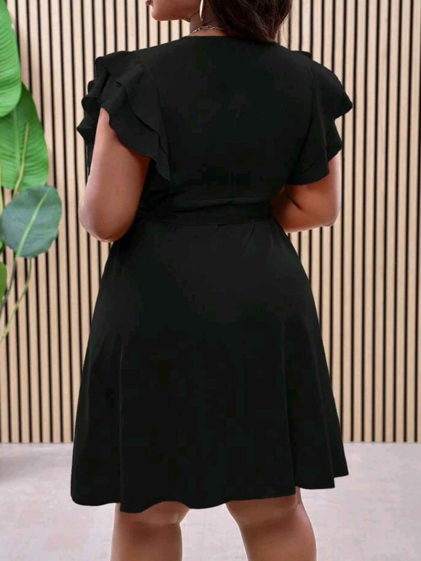 #3734 Double Ruffle Wrap Tie Waist A-Line Dress