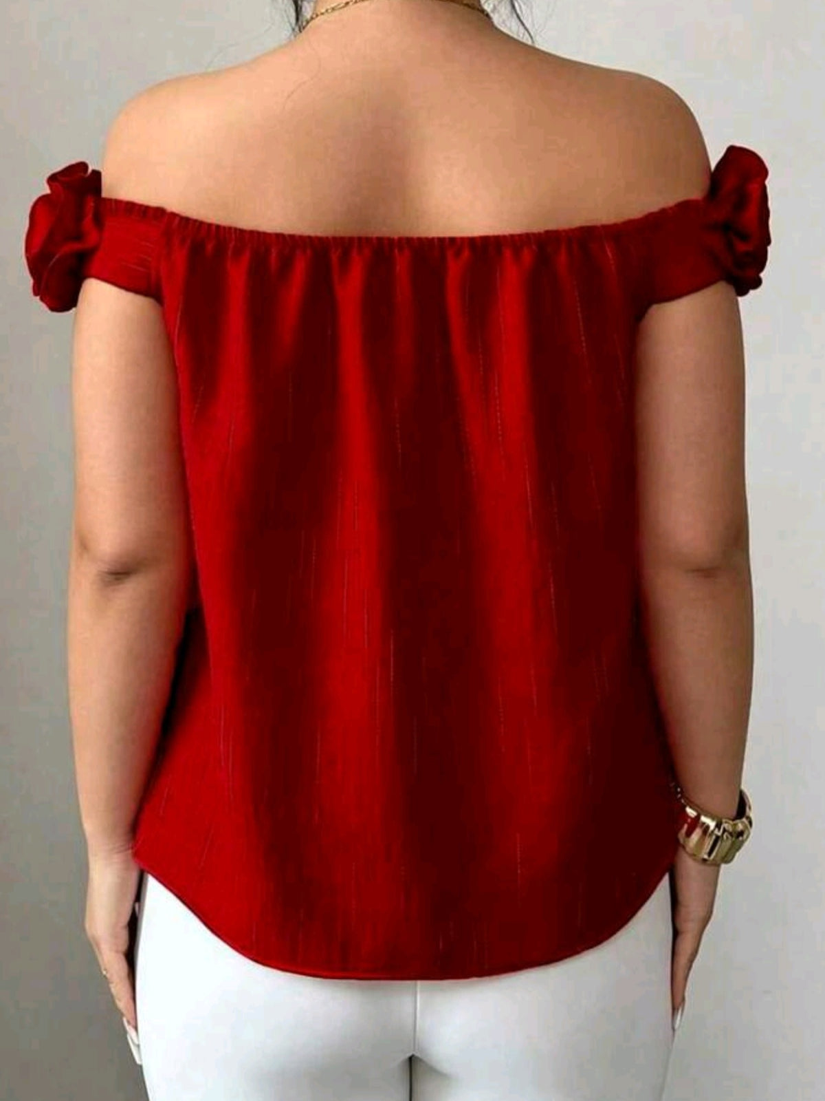 6426 Off Shoulder Blouse With 3D Floral Decor