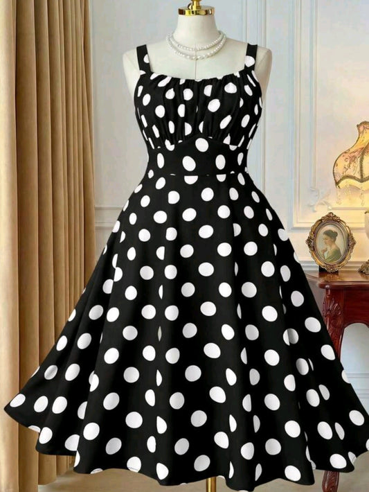 9855 Polka Dot Printed Sleeveless Dress