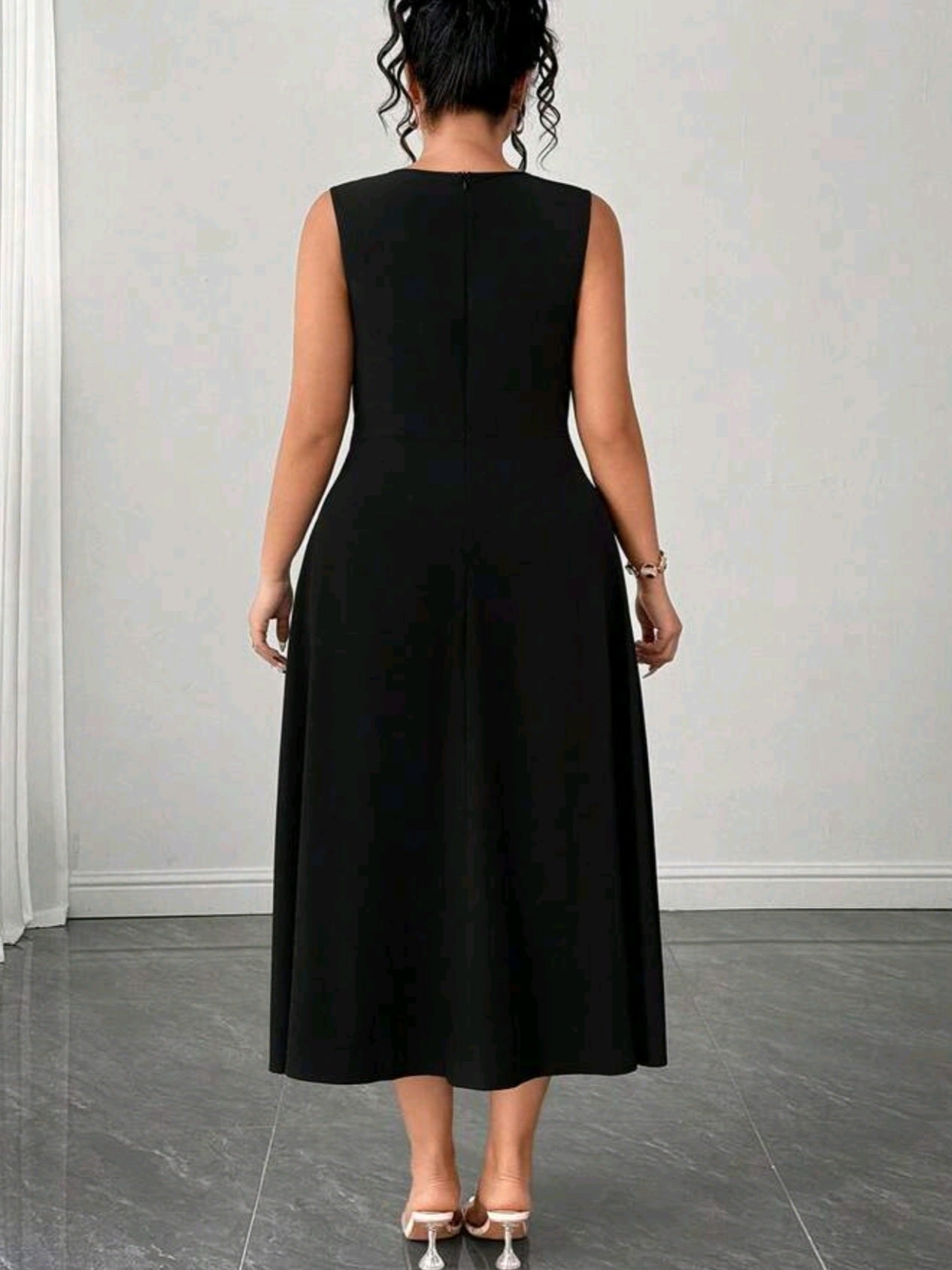 3387 Mesh Patchwork Round Neck Sleeveless Dress