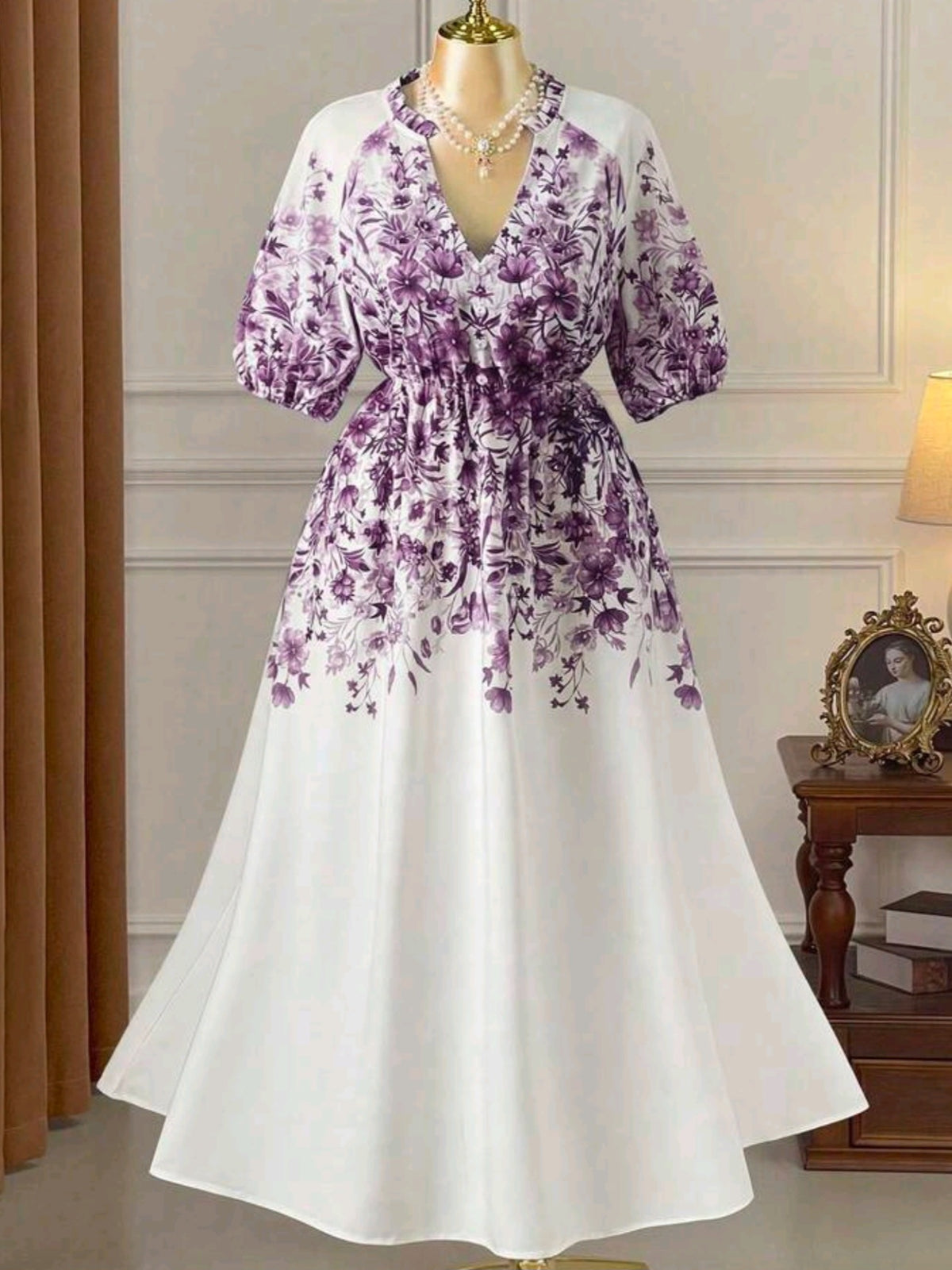 5636 Waist Cinched Ombre Ditsy Floral Dress