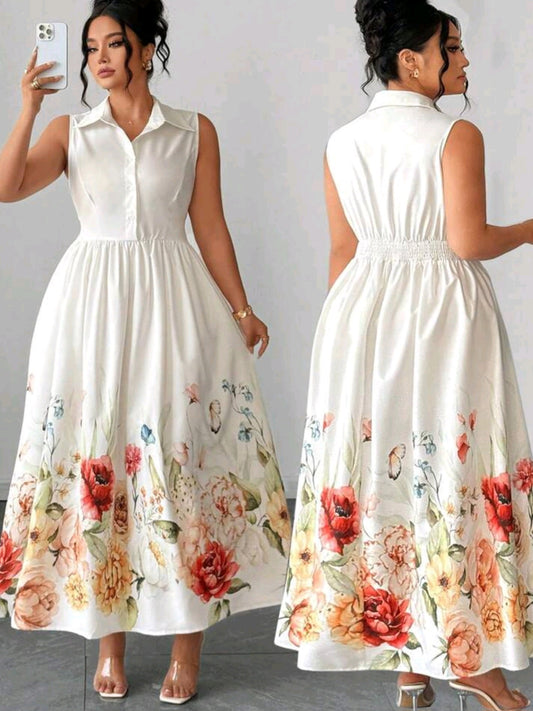 0412 Floral Print Ruffle Collar Dress
