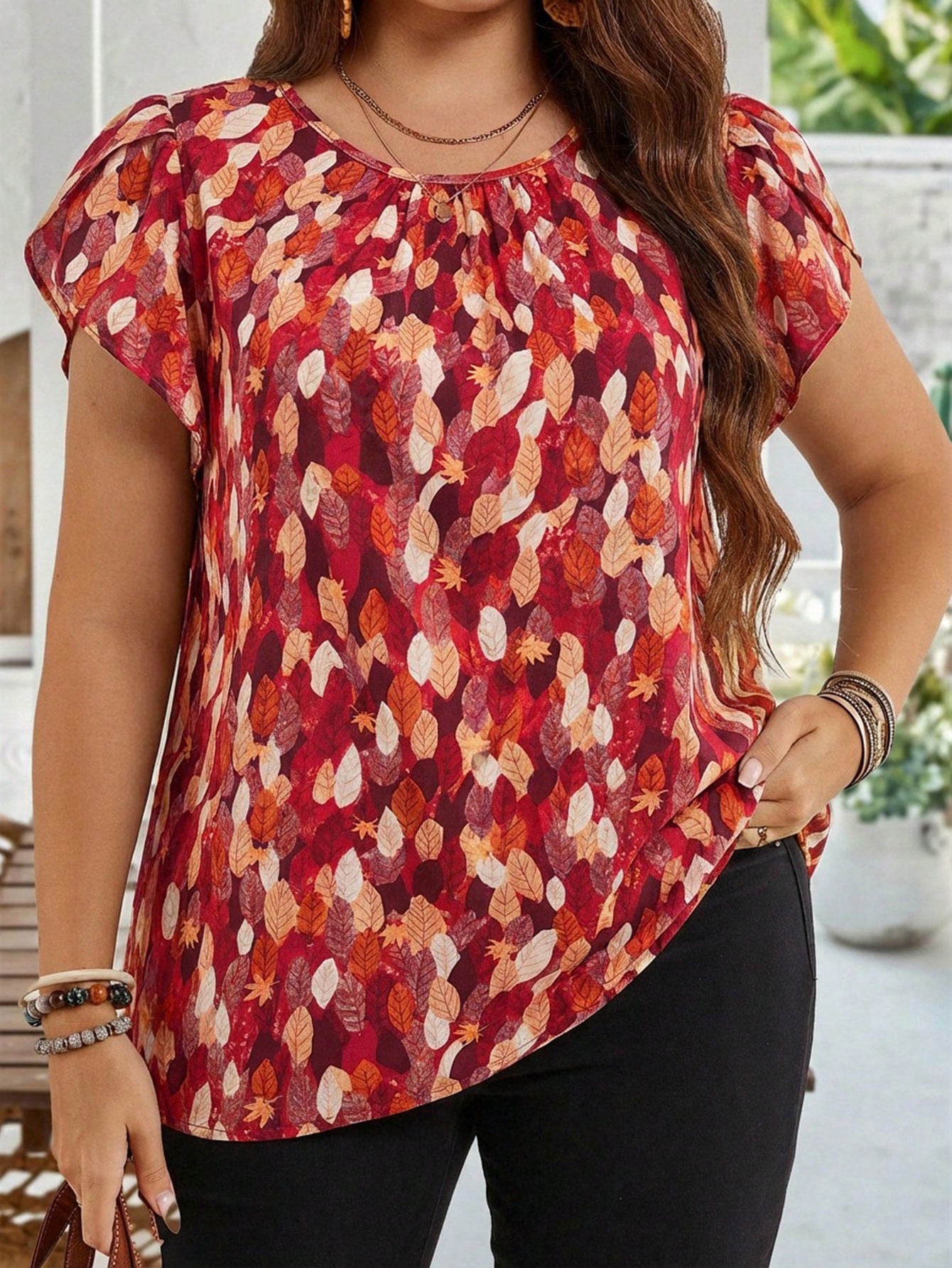 9418 Petal Sleeve Tunic Blouse