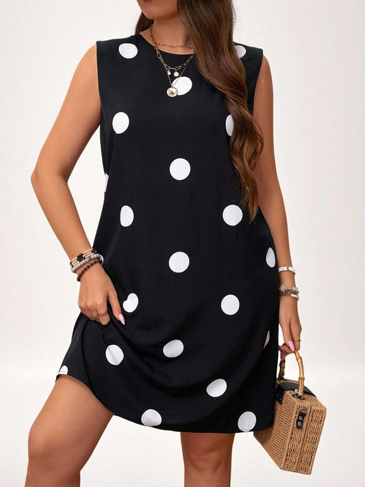 #0360 Polka Dot Printed Sleeveless Dress