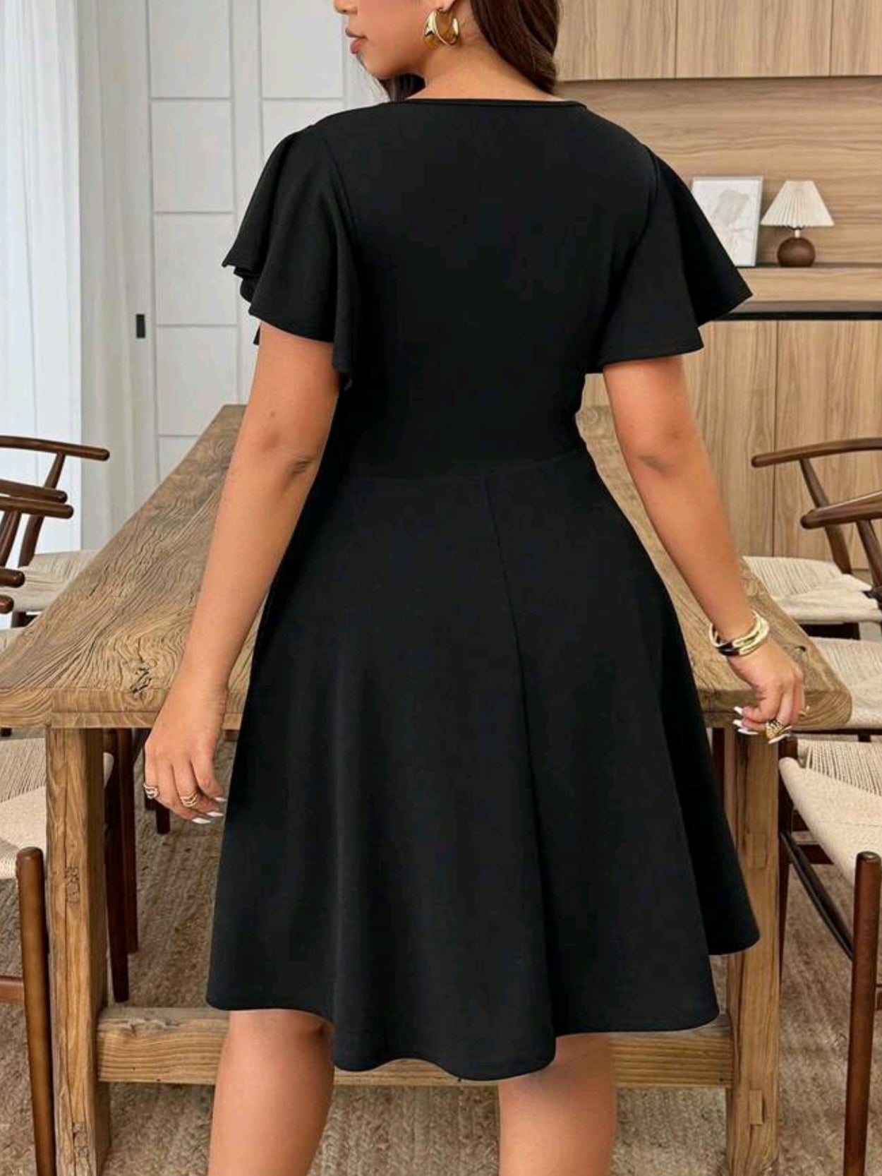 7390 Ruffle Sleeve A-Line Dress