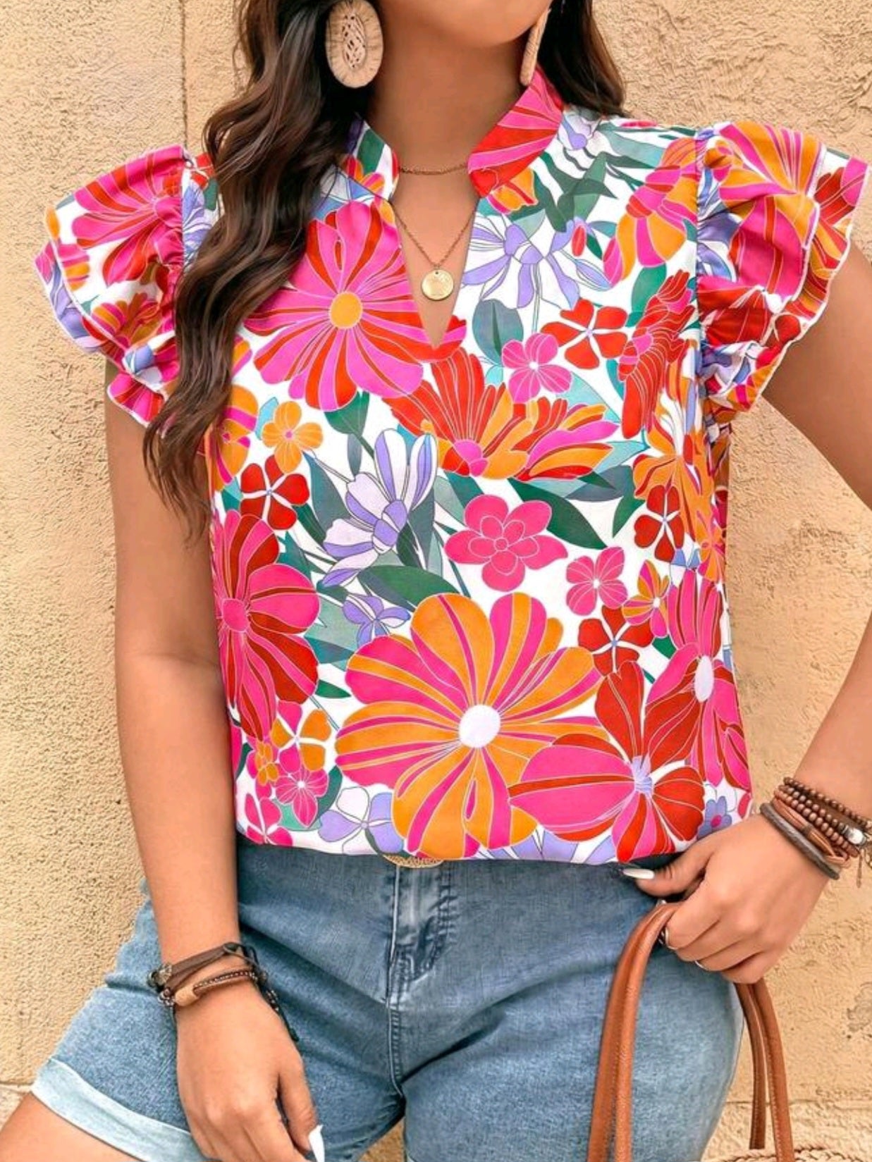 7160 V-Neck Ruffle Sleeve Blouse