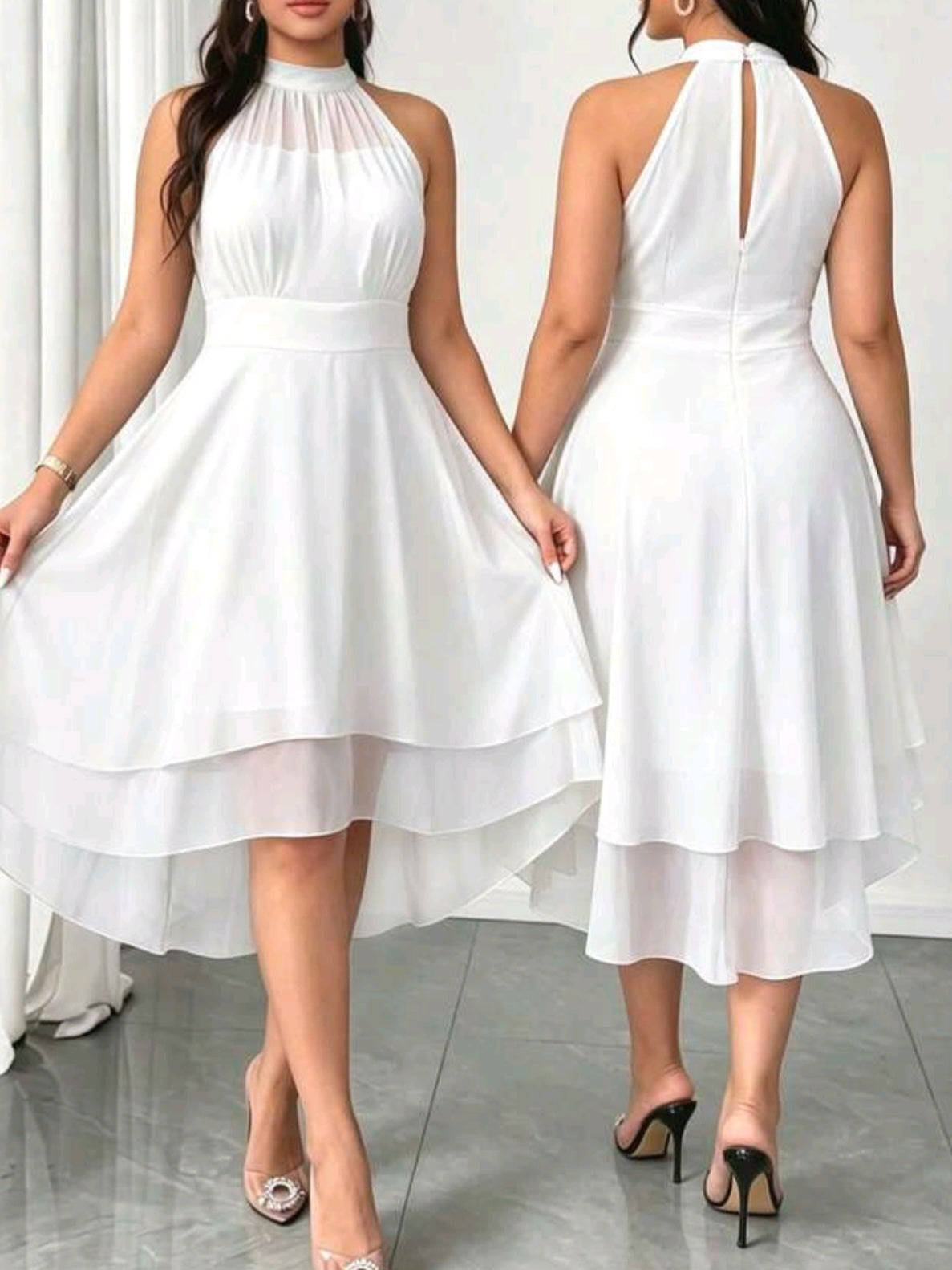 1710 Double Ruffle Hem Asymmetrical Hem Dress