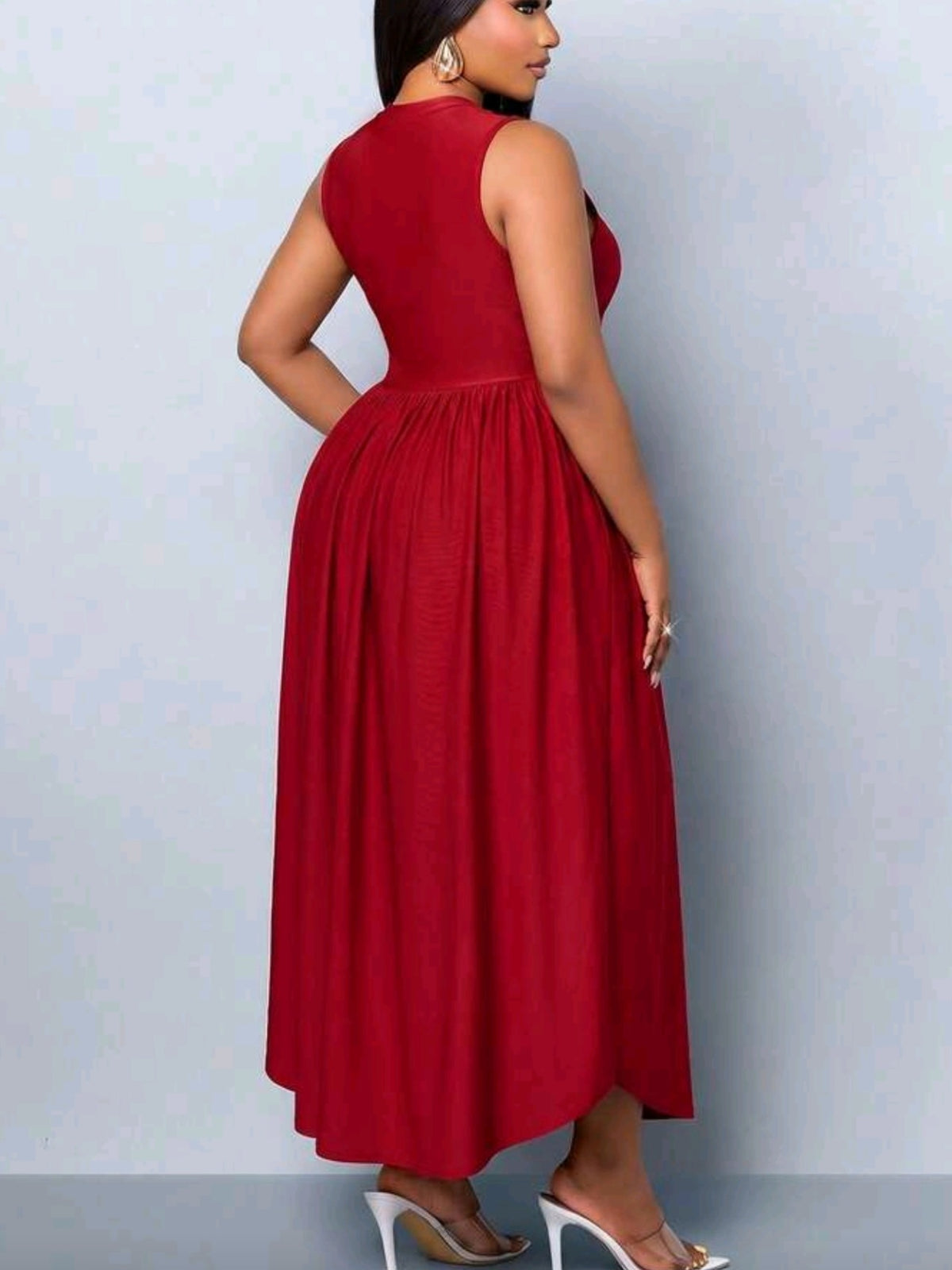 3489 Ruched Hem Asymmetric Midi Dress