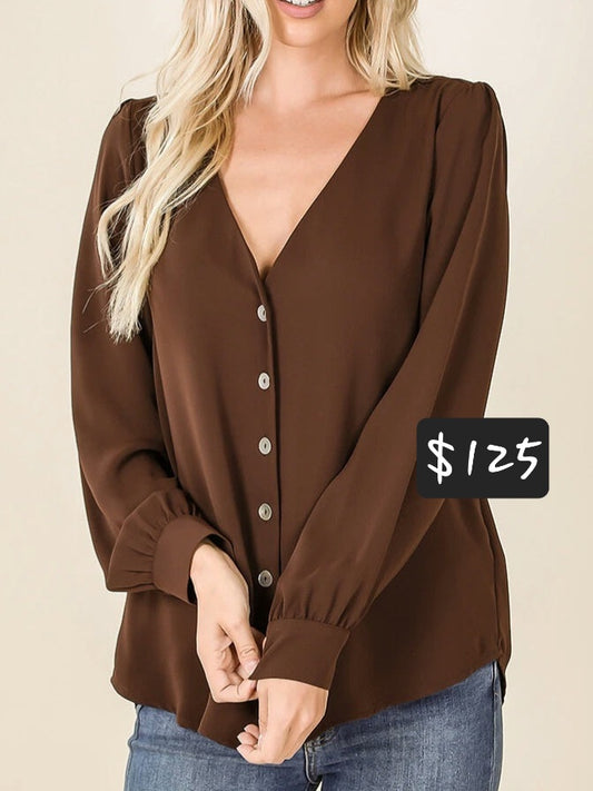 Zenana Outfitters - Long Sleeve V Neck Blouse