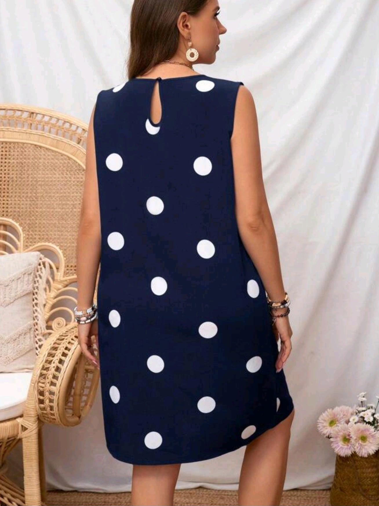 5543 Polka Dot Printed Sleeveless Dress
