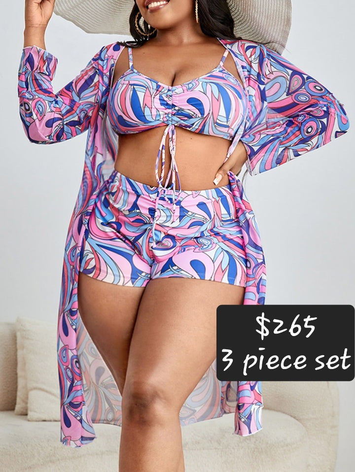 #1137 3 Piece Allover Print Bikini Set