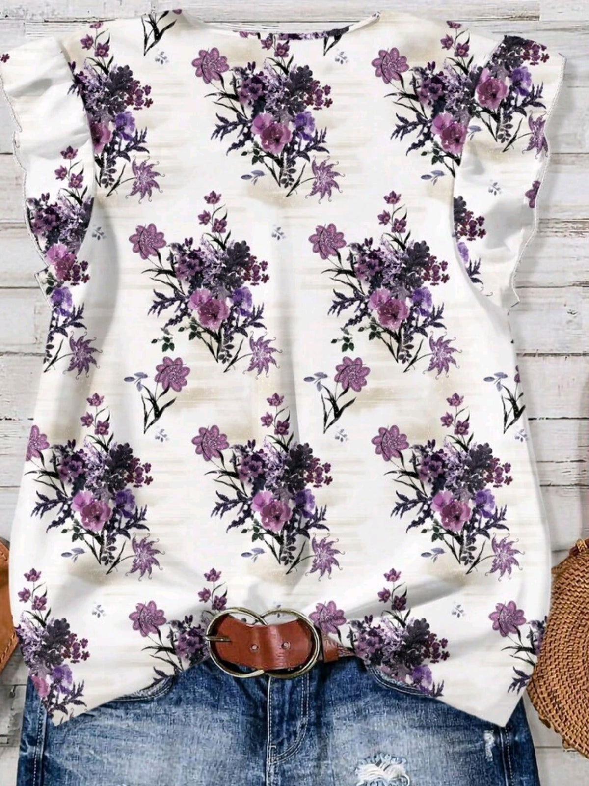 8567  V-Neck Ruffle Trim Blouse