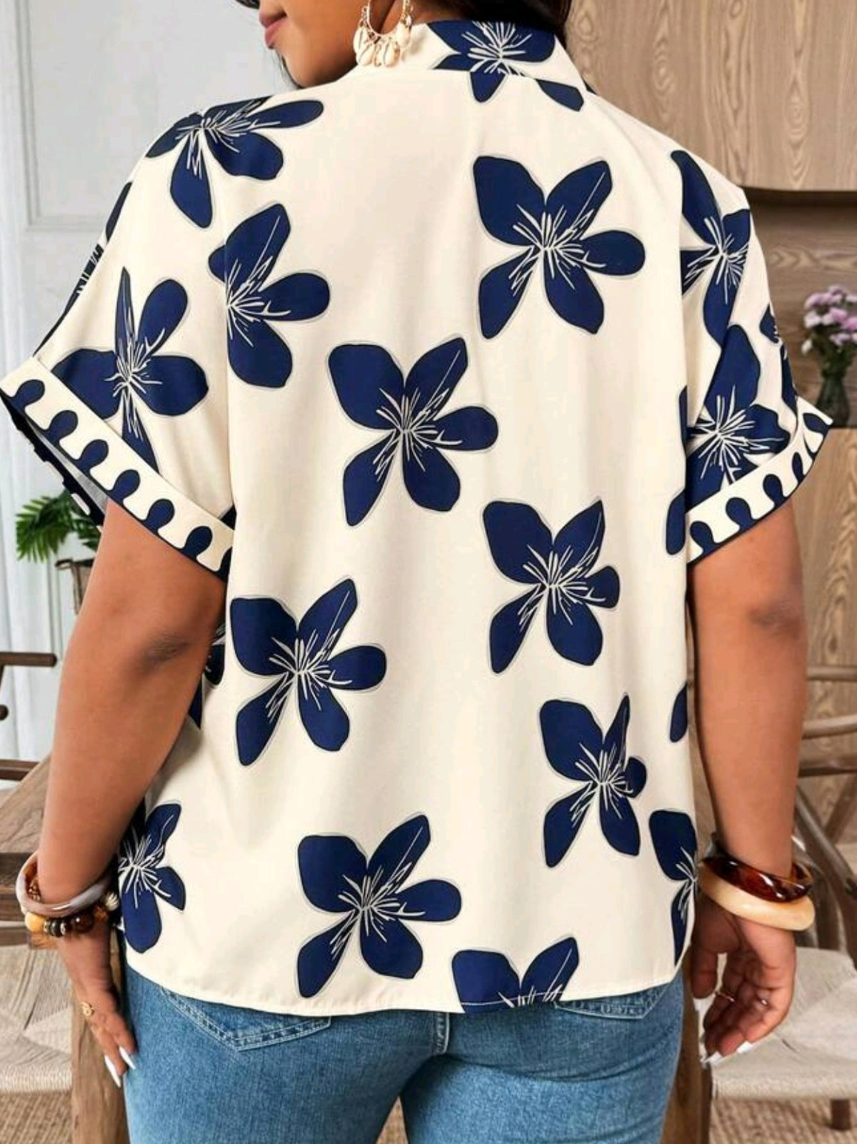 7393 V-Neck Ruffle Trim Blouse