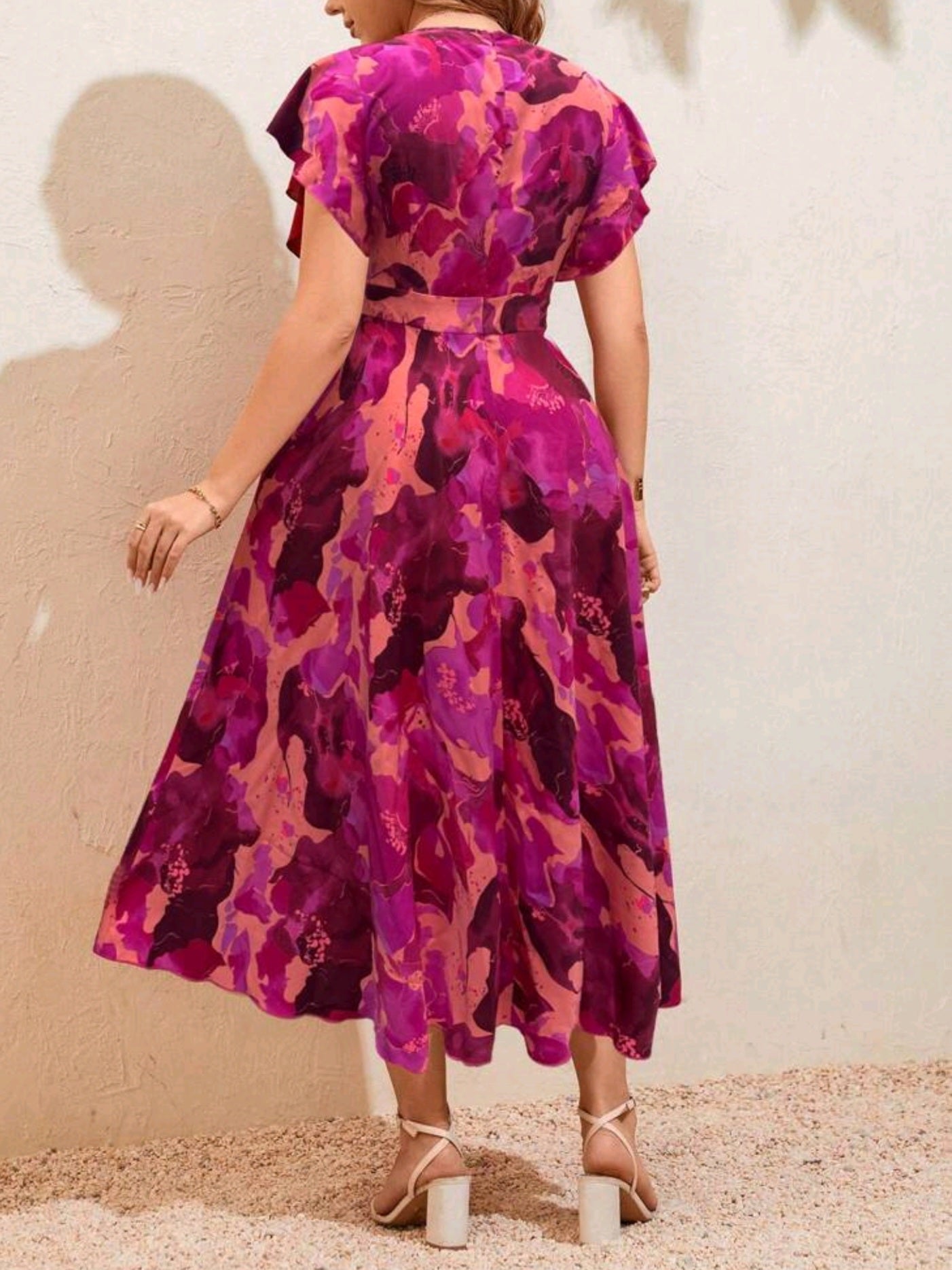 #9331 V-Neck Ruffle Sleeve Printed Dress