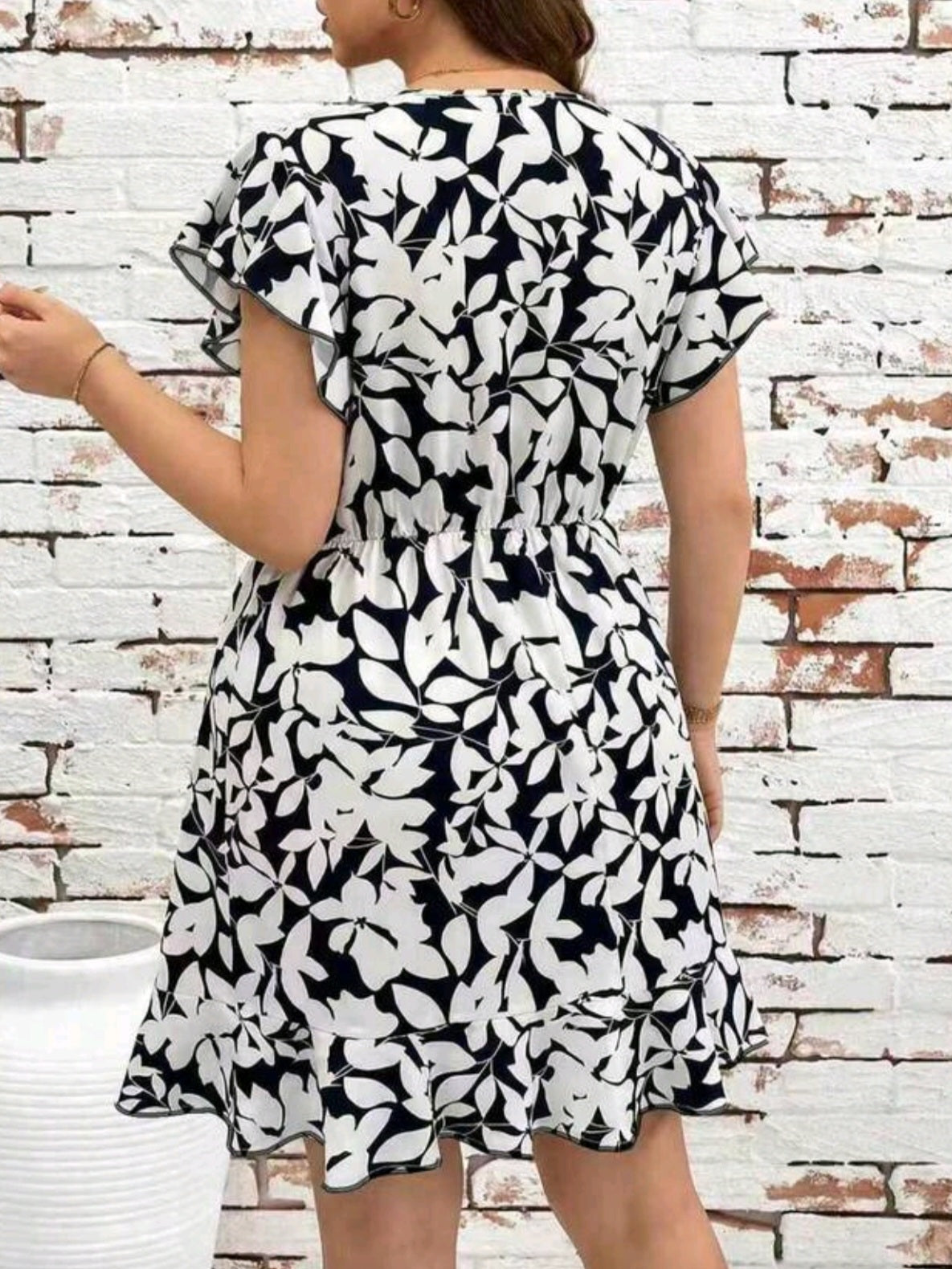 3187 Floral Print Elastic Back Dress