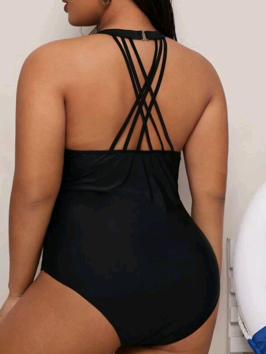 Striped Contrast Mesh One Piece Swimsuit